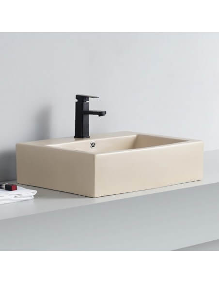 Layout basin with beach ceramic taps Square Beige