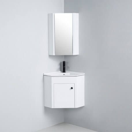 Bathroom Angle Hands Wash Cabinet - Corner Mirror - White - City