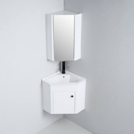 Meuble lave mains d'Angle de salle de bain - Miroir d'angle - Blanc - City | Rue du Bain