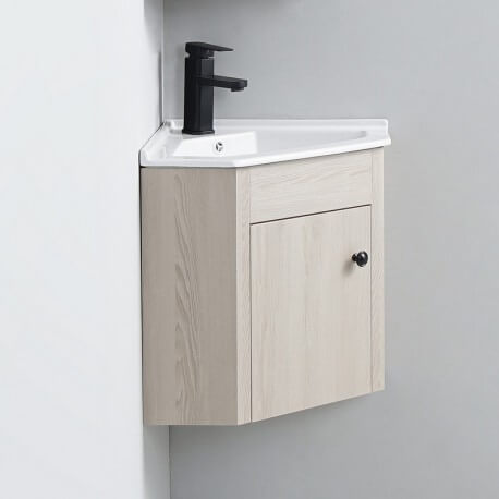 Bathroom Corner Washbasin Cabinet - Grey Oak - Scandinavian |Rue du Bain