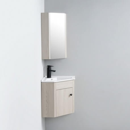 Bathroom handle wash cabinet - Corner mirror - Grey oak - Scandinavia