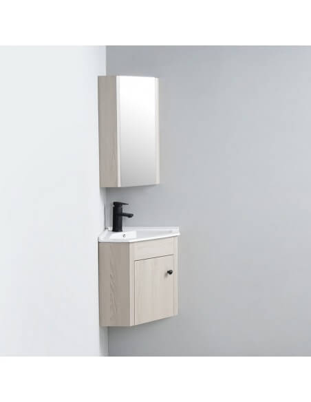 Bathroom handle wash cabinet - Corner mirror - Grey oak - Scandinavia