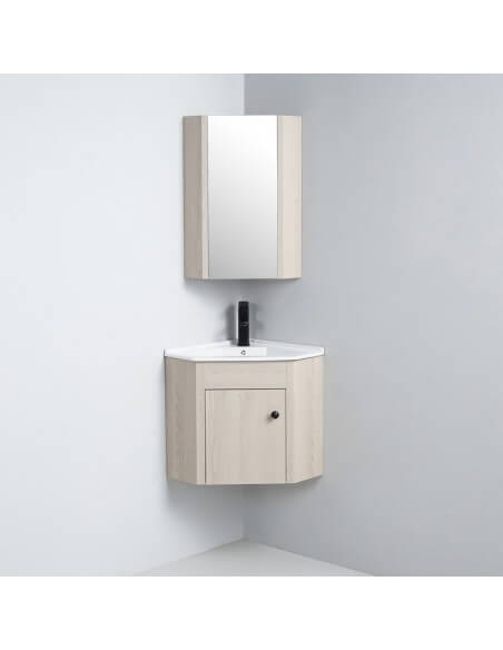 Bathroom handle wash cabinet - Corner mirror - Grey oak - Scandinavia