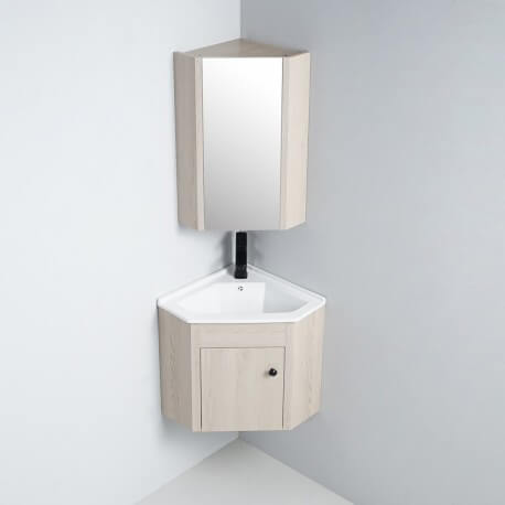 Armadio bagno maniglia - Specchio angolo - rovere grigio - Scandinavia