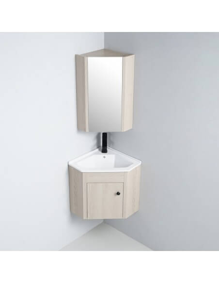 Armadio bagno maniglia - Specchio angolo - rovere grigio - Scandinavia