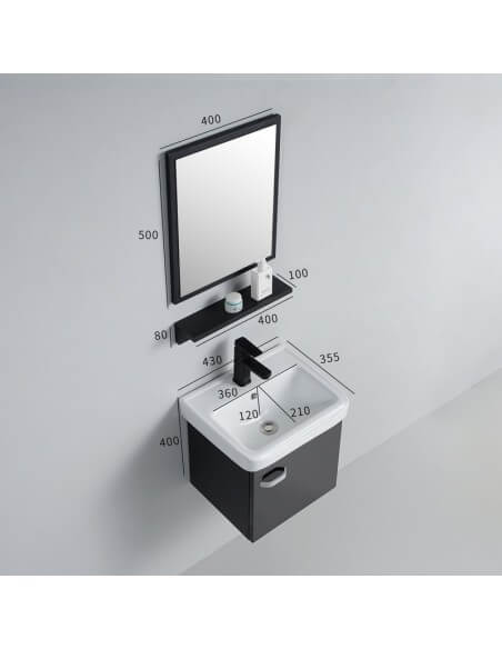 Small bathroom hand wash cabinet - Black - Daily