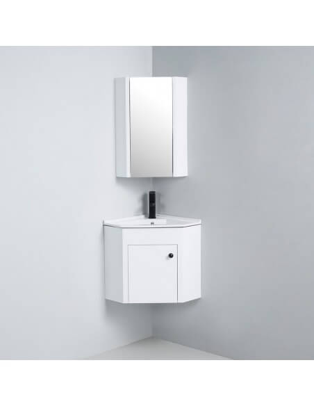 Meuble Miroir d'angle de salle de bain - Blanc - Lave main - City | Rue Du Bain