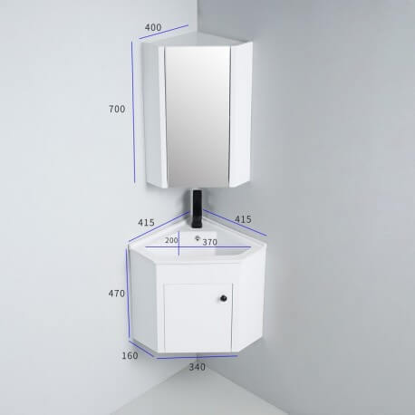 Meuble Miroir d'angle de salle de bain - Blanc - Lave main - City | Rue Du Bain