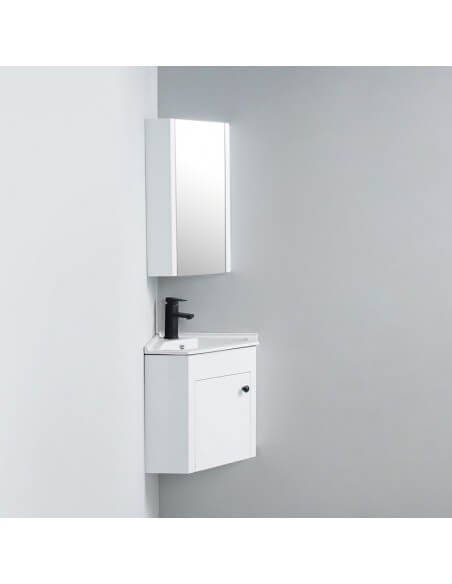 Meuble Miroir d'angle de salle de bain - Blanc - Lave main - City | Rue Du Bain