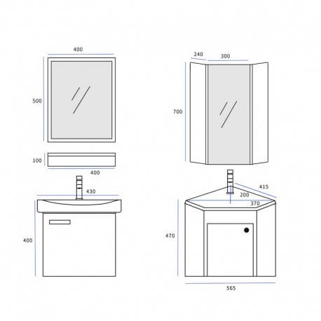 Meuble Miroir d'Angle de salle de bain - Blanc