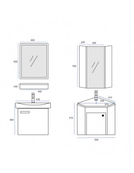 Meuble Miroir d'Angle de salle de bain - Blanc