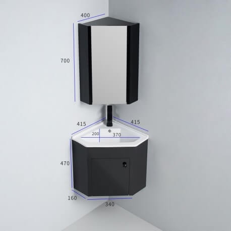 Black bathroom corner mirror cabinet