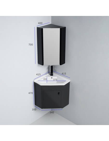 Meuble miroir d'angle de salle de bain noir