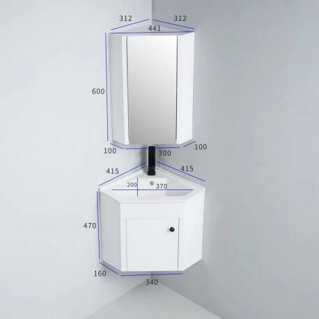 Cuarto de baño Angle Hands Wash Cabinet - Corner Mirror - Blanco - Ciudad