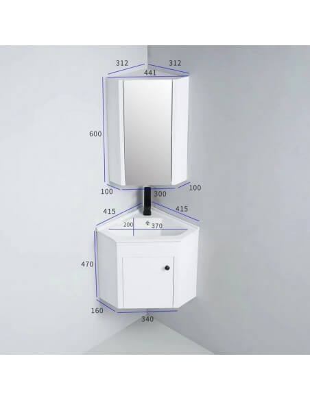 Meuble Haut Miroir d'Angle de Salle de Bain Blanc - City