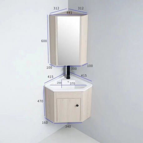 Armadio bagno maniglia - Specchio angolo - rovere grigio - Scandinavia