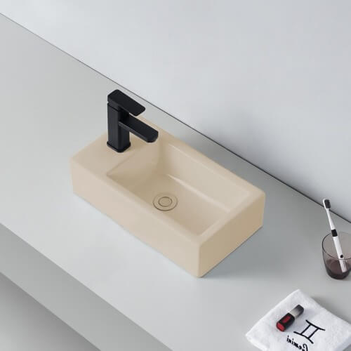 Beige Mat cerámica izquierda lavado de mano rectangular - 46x26 cm - Estudio