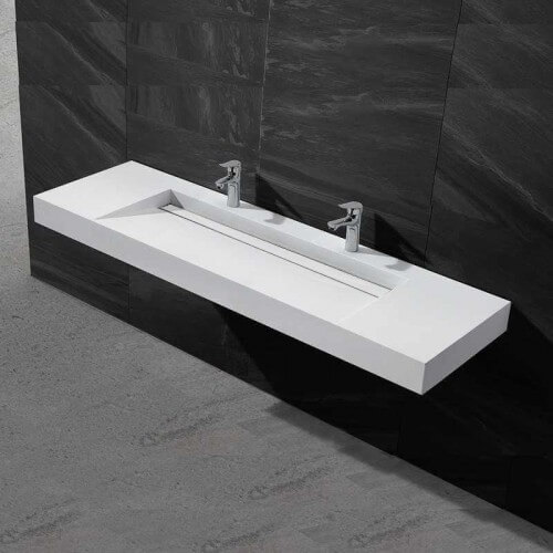 Lavabo rettangolare sospeso - Solid surface Bianco opaco - 160x48 cm - X-Large