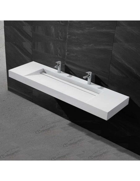 Lavabo suspendu rectangulaire - Solid surface Blanc mat - 160x48 cm - X-Large