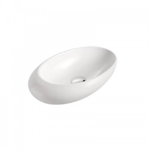 Asimmetrico Poser Vasque - Ceramica Bianca - 48 cm x 31 cm - Curva