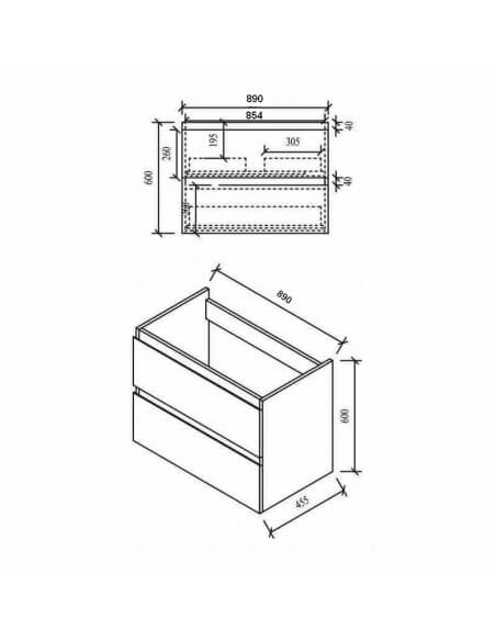 Meuble de salle de bain 2 Tiroirs - Blanc - Vasque - 90x46 cm - City