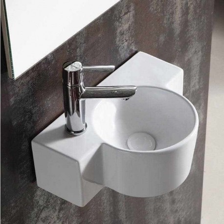 Hand wash Asymmetric Left - White ceramic - 40x28 cm - Pool