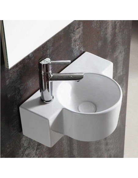 Lavado de mano asimétrica Izquierda - Cerámica blanca - 40x28 cm - Piscina