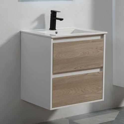 Bathroom furniture 2 drawers 60 cm White Oak Grey Scandinavian - Outlet