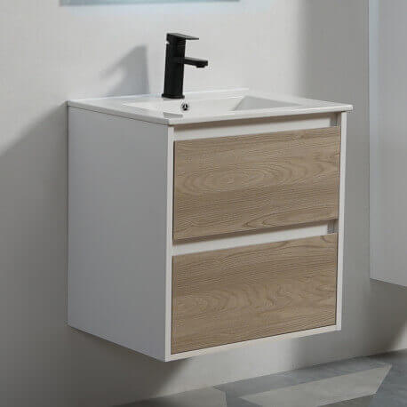 Bathroom furniture 2 drawers 60 cm White Oak Grey Scandinavian - Outlet