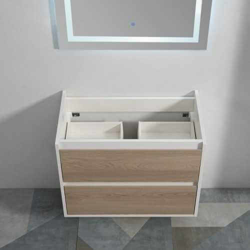 Mueble de baño 2 Dibujos - Blanco y Roble Gris - Vasque - 80x46 cm - Escandinavia