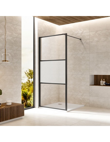 Paroi de Douche Fixe Verres/Satin 100 cm - Profilés Noir mat - Palma Paroi de Douche Fixe Verres/Satin 100 cm - Profilés Noir mat - Palma