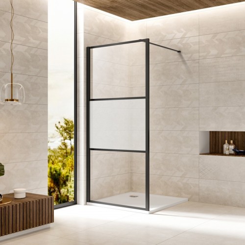 Parete doccia Vetro fisso/Satin 120 cm - Profili Nero opaco - Palma