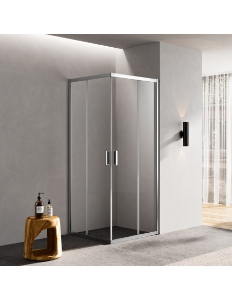 Paroi de Douche d'Angle Verre 80 cm Coulissant Profilé Alu mat- Osaka