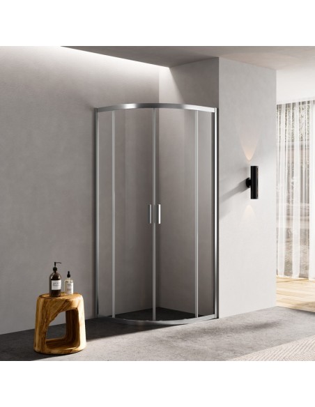 Parete doccia quarto tondo 80 cm scorrevole profilo alluminio opaco - Laguna