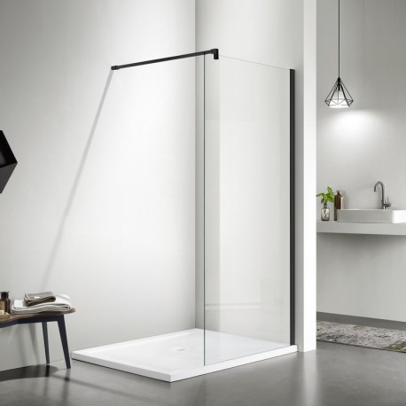 Fixed Glass Shower Screen 100 cm - Matte Black Profile - Bahia