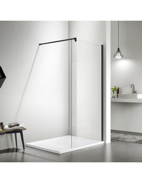 Paroi de Douche Fixe Verre 100 cm - Profilé Noir mat - Bahia