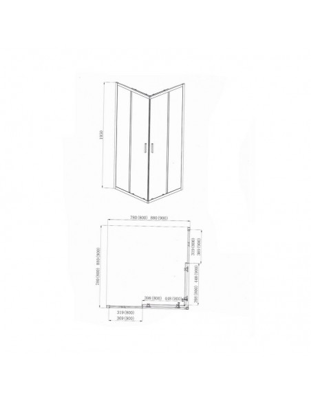 Paroi de Douche d'Angle Verre 80 cm Coulissant Profilé Alu mat- Osaka