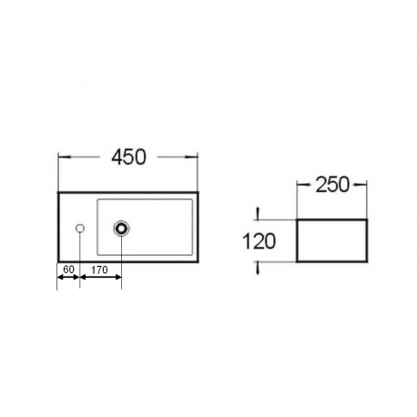 Links rechteckig Handwaschanlage - Keramik - 46x26 cm - Studio