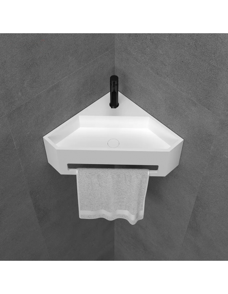 OPTIM hängende Handwäsche - Solid Surface - White Mat - Handtuchhalter - 35 x 35 cm