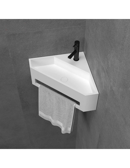 OPTIM hängende Handwäsche - Solid Surface - White Mat - Handtuchhalter - 35 x 35 cm