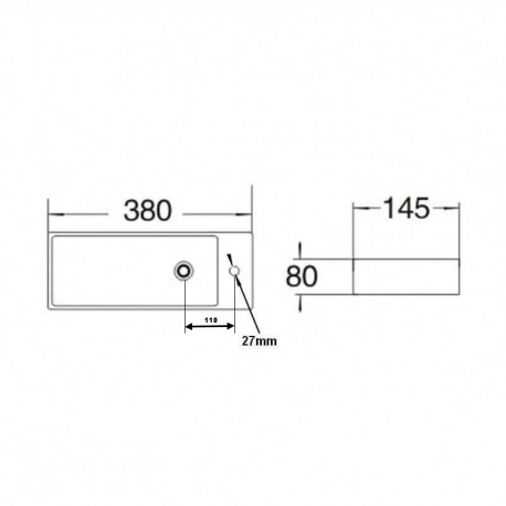 Right Rectangle Hand Washbasin - White Ceramic - 38x15 cm - Minimalist