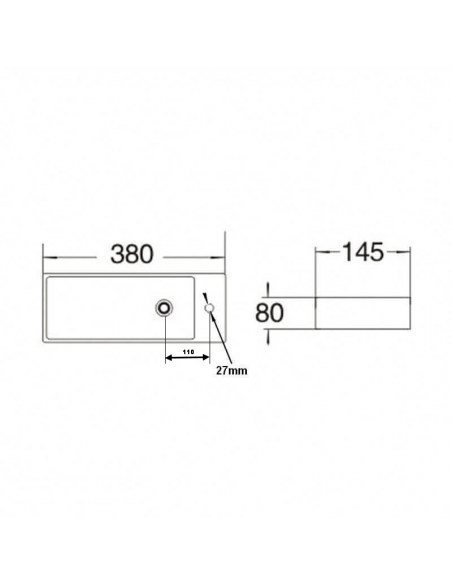 Lavandino Rettangolare Destro - Ceramica Bianca - 38x15 cm - Minimalista