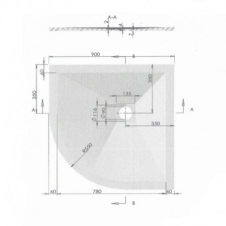Receveur de Douche 90x90 Quart de Rond - Composite Crème - Nazca