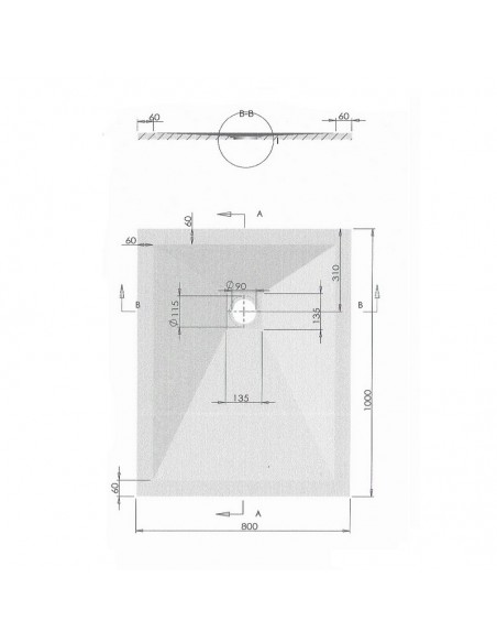 Duschwanne 100x80 Rechteck - Creme Verbundwerkstoff - Nazca