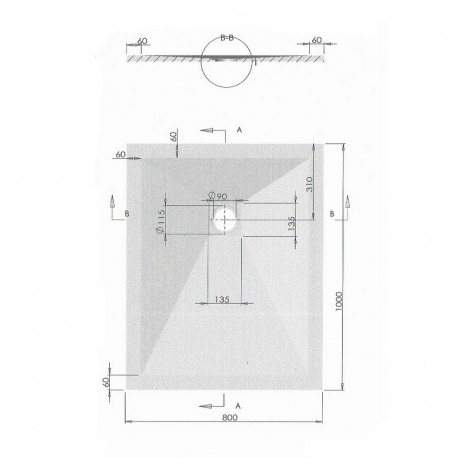 Dusche Empfänger 100x80 Rechteck - Composite Grey - Nazca