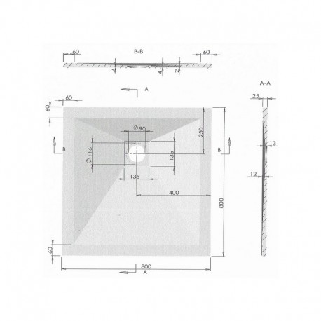 Shower Tray 80x80 Square - Grey Composite - Nazca