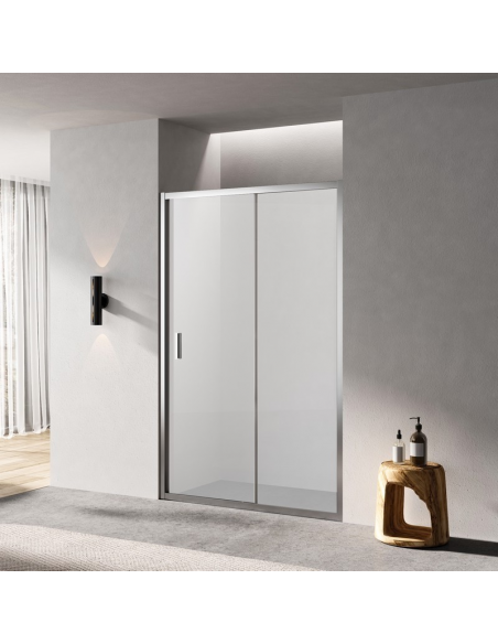 Porte Douche Coulissante Niche Verre Satin 140cm Profilé Alu mat-Ibiza