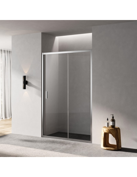 Porte Douche Coulissante Niche Verre 120 cm Profilé Alu mat - Ibiza