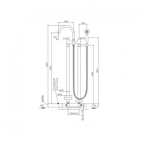 Tap Mixer Bathtub Floor retro Chromé - Allure