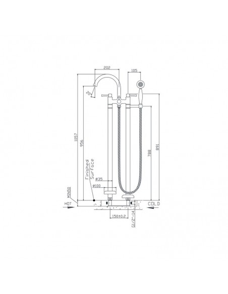 Tap Mixer Bathtub Floor retro Chromé - Allure